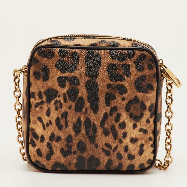 Pre Owned Dolce & Gabbana Brown/Beige Leopard Print Coated Canvas Chain Bag