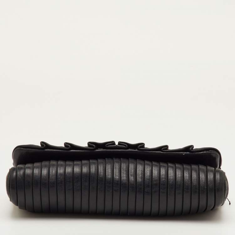 Pre Owned Dolce & Gabbana Black Pleated Leather Chain Clutch