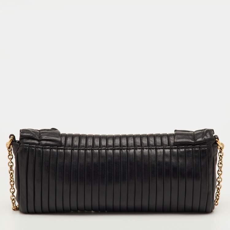 Pre Owned Dolce & Gabbana Black Pleated Leather Chain Clutch
