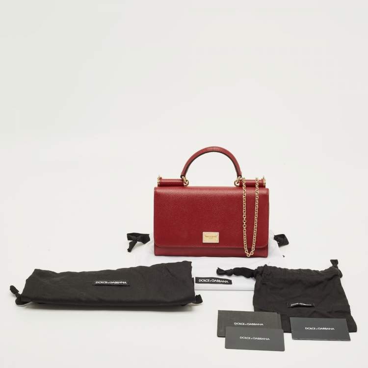 Pre Owned Dolce & Gabbana Miss Sicily Red Leather Wallet on Chain