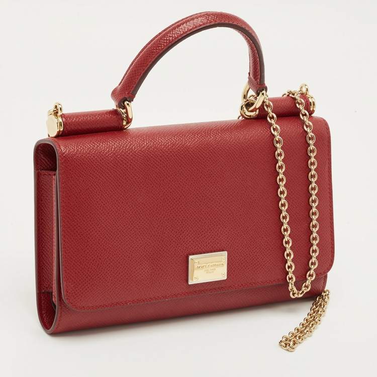 Pre Owned Dolce & Gabbana Miss Sicily Red Leather Wallet on Chain