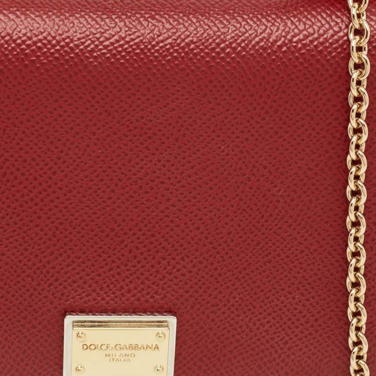 Pre Owned Dolce & Gabbana Miss Sicily Red Leather Wallet on Chain