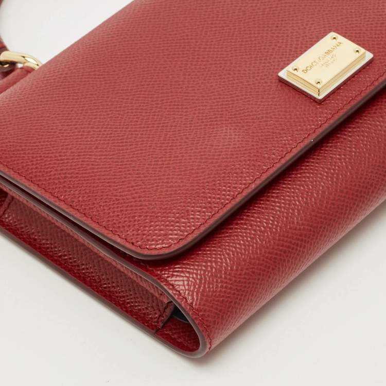 Pre Owned Dolce & Gabbana Miss Sicily Red Leather Wallet on Chain