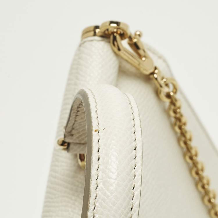 Pre Owned Dolce & Gabbana Miss Sicily White Leather Wallet On Chain