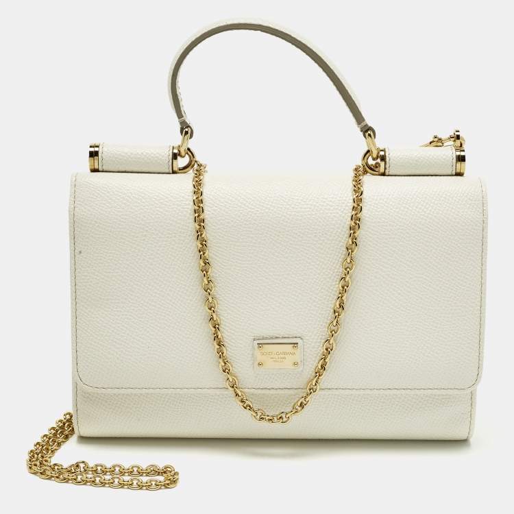 Pre Owned Dolce & Gabbana Miss Sicily White Leather Wallet On Chain