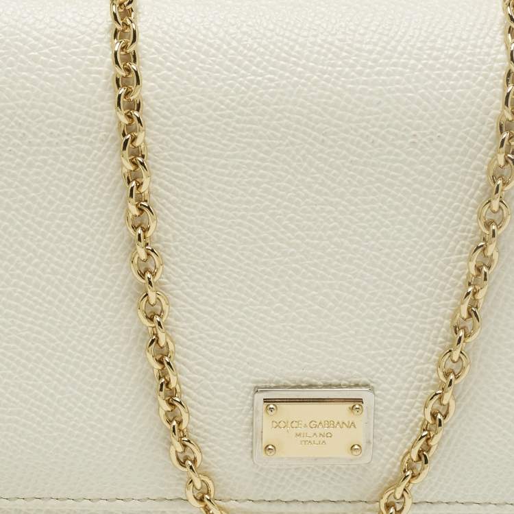 Pre Owned Dolce & Gabbana Miss Sicily White Leather Wallet On Chain