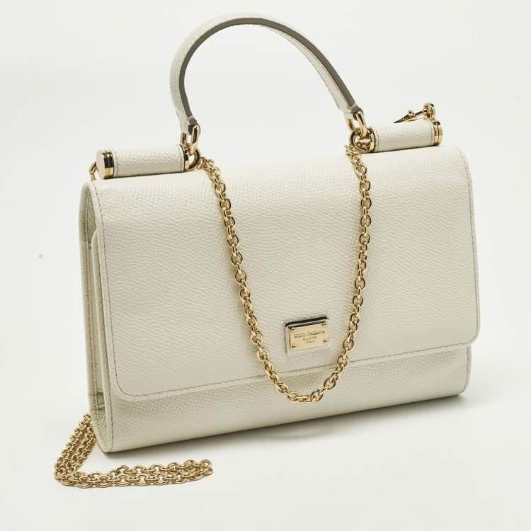 Pre Owned Dolce & Gabbana Miss Sicily White Leather Wallet On Chain