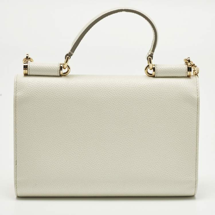 Pre Owned Dolce & Gabbana Miss Sicily White Leather Wallet On Chain