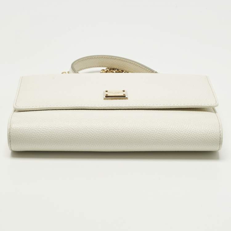 Pre Owned Dolce & Gabbana Miss Sicily White Leather Wallet On Chain