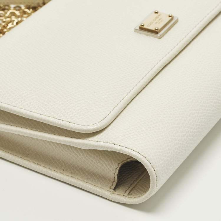Pre Owned Dolce & Gabbana Miss Sicily White Leather Wallet On Chain
