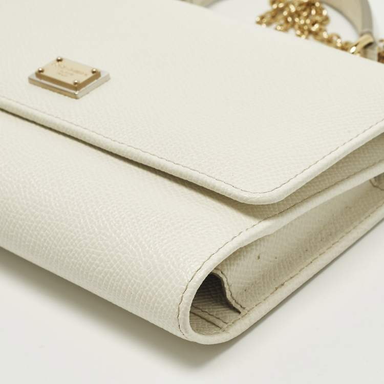Pre Owned Dolce & Gabbana Miss Sicily White Leather Wallet On Chain