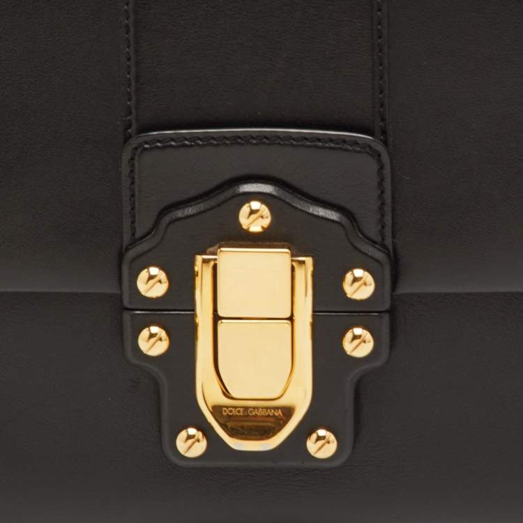 Pre Owned Dolce & Gabbana Lucia Black Leather Studded Top Handle Bag