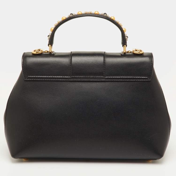 Pre Owned Dolce & Gabbana Lucia Black Leather Studded Top Handle Bag