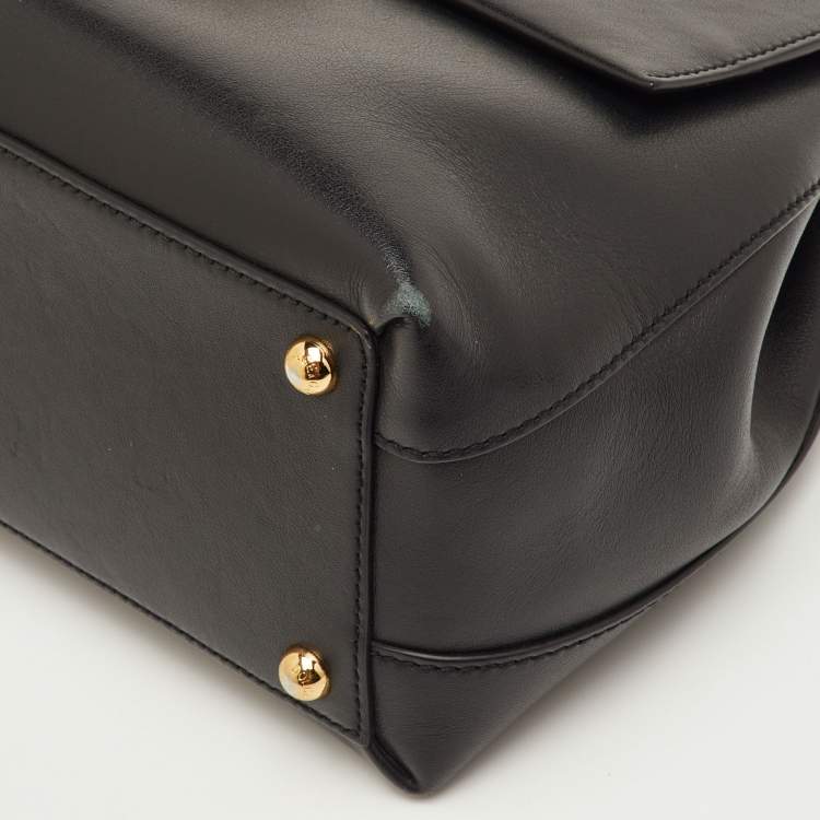 Pre Owned Dolce & Gabbana Lucia Black Leather Studded Top Handle Bag