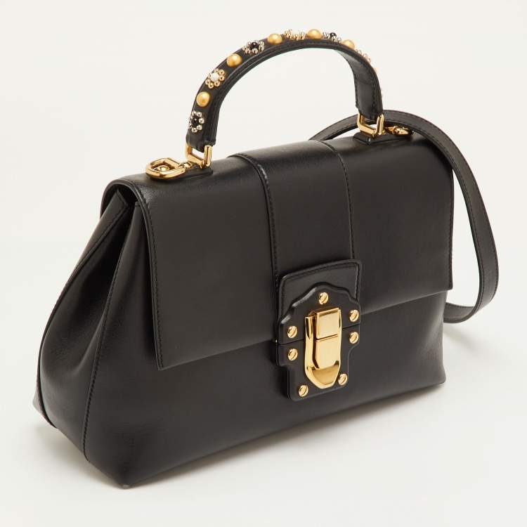 Pre Owned Dolce & Gabbana Lucia Black Leather Studded Top Handle Bag