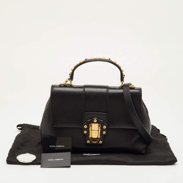 Pre Owned Dolce & Gabbana Lucia Black Leather Studded Top Handle Bag
