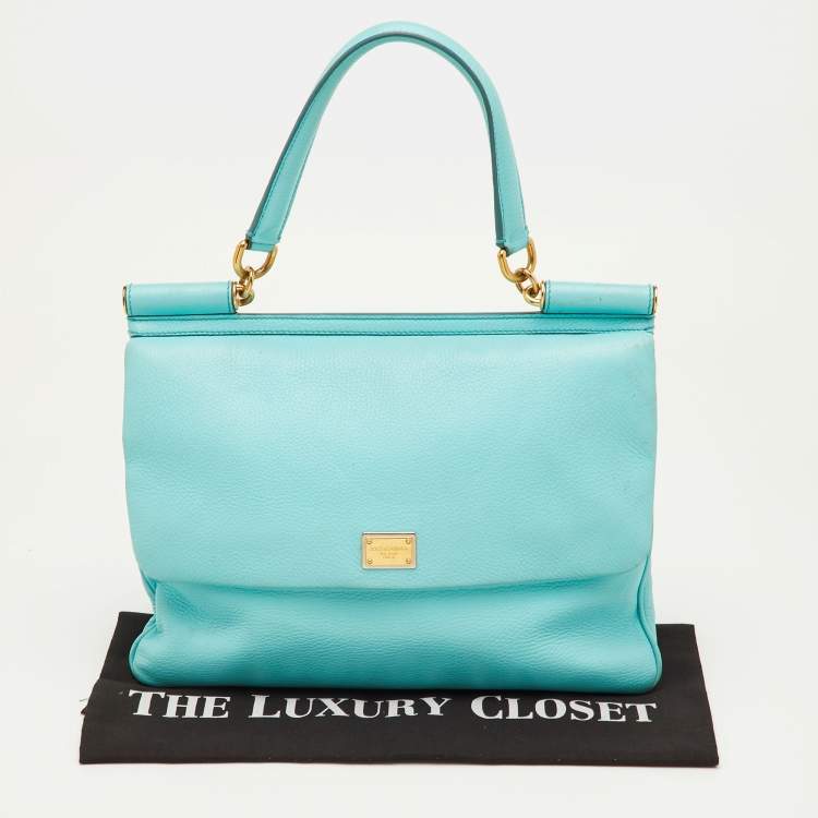 مملوكة مسبقًا حقيبة دولتشي أند غابانا مس سيسيلي كبيرة يد علوية جلد أزرق أكوا