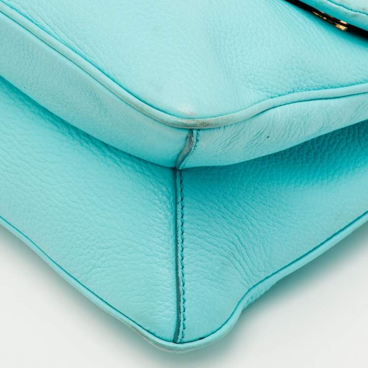 مملوكة مسبقًا حقيبة دولتشي أند غابانا مس سيسيلي كبيرة يد علوية جلد أزرق أكوا