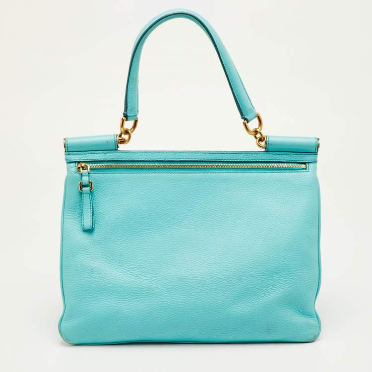 مملوكة مسبقًا حقيبة دولتشي أند غابانا مس سيسيلي كبيرة يد علوية جلد أزرق أكوا