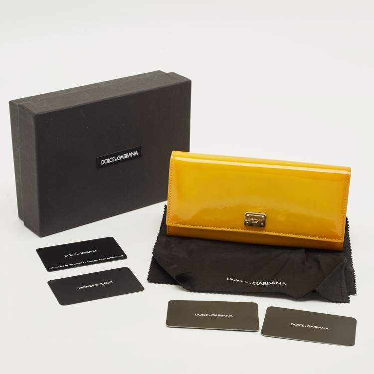 Pre Owned Dolce & Gabbana Yellow Patent Leather Flap Continental Wallet
