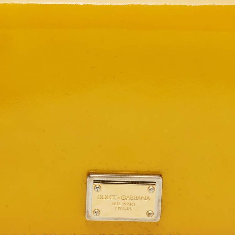 Pre Owned Dolce & Gabbana Yellow Patent Leather Flap Continental Wallet