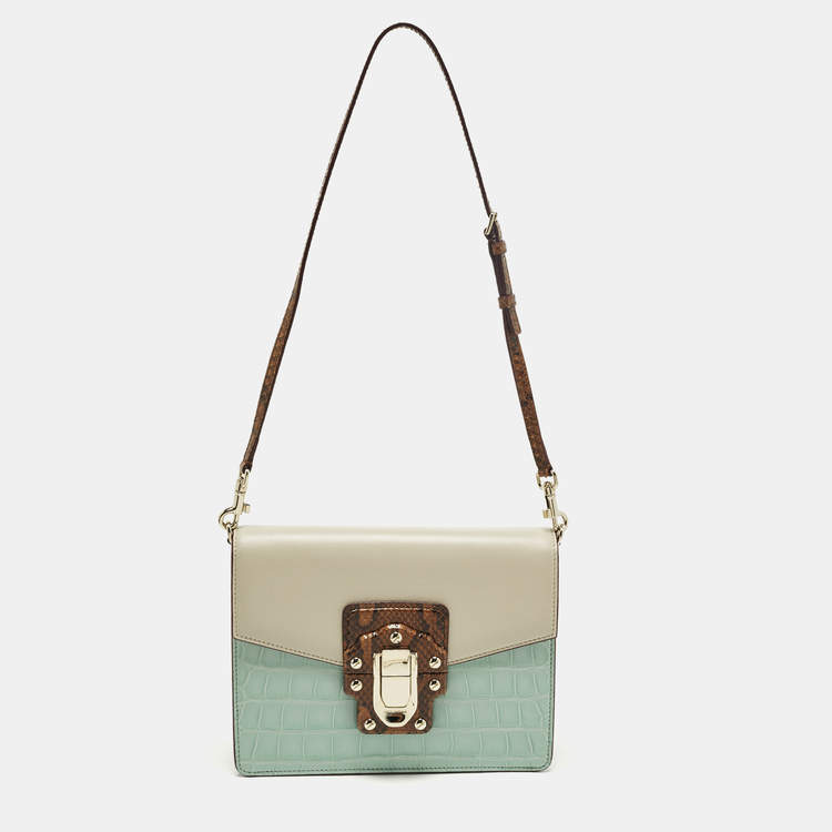 Pre Owned Dolce & Gabbana Lucia Multicolor Crocodile, Python and Leather Shoulder Bag
