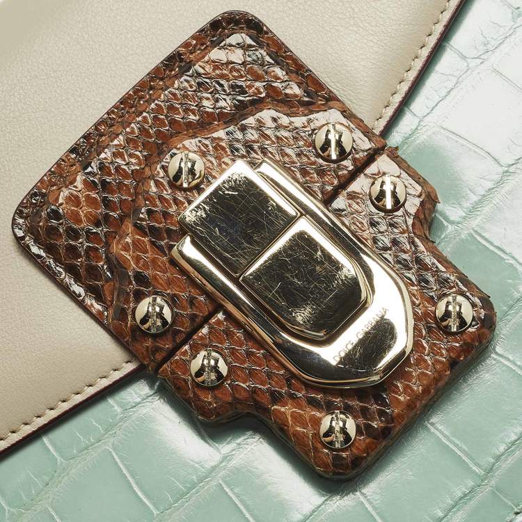 Pre Owned Dolce & Gabbana Lucia Multicolor Crocodile, Python and Leather Shoulder Bag