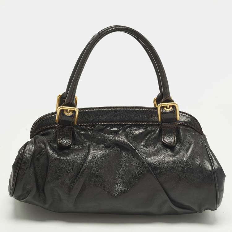 Pre Owned حقيبة إطار جلد أسود بجيب قفل دولتشي أند غابانا