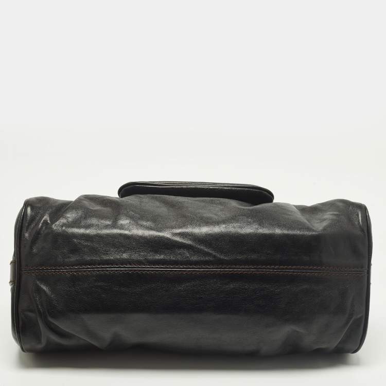 Pre Owned حقيبة إطار جلد أسود بجيب قفل دولتشي أند غابانا