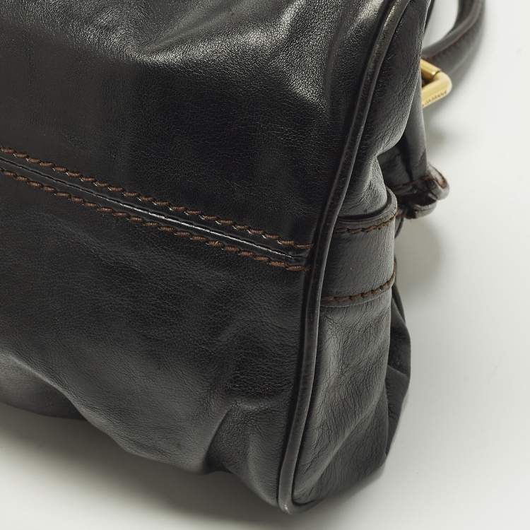 Pre Owned حقيبة إطار جلد أسود بجيب قفل دولتشي أند غابانا