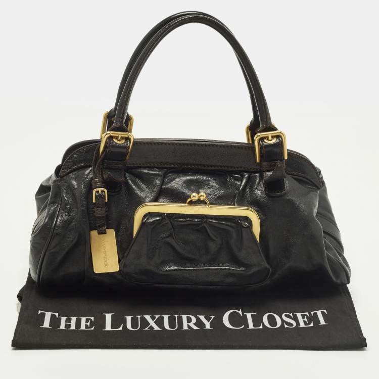 Pre Owned حقيبة إطار جلد أسود بجيب قفل دولتشي أند غابانا