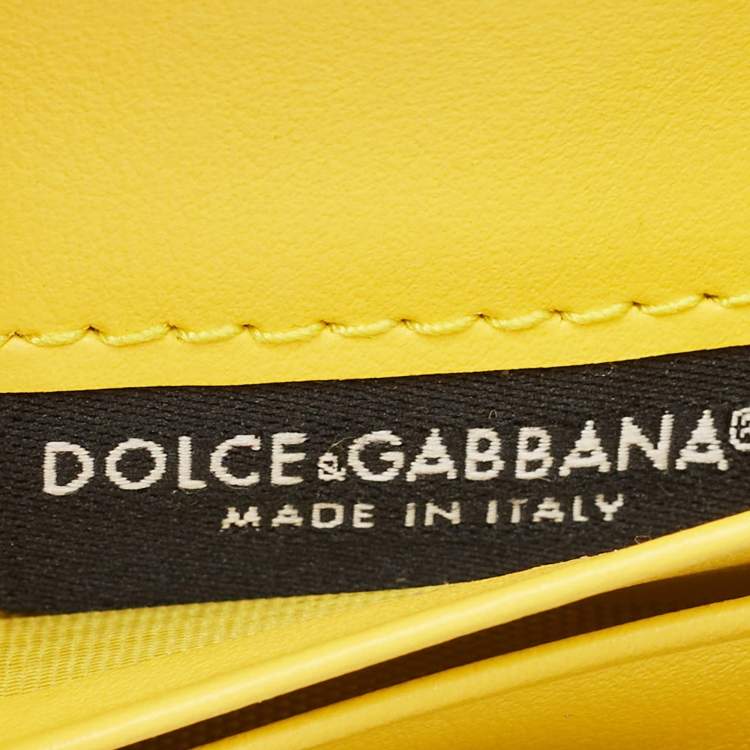 Pre Owned Dolce & Gabbana Yellow Majolica Print Patent and Leather Flap Card Case