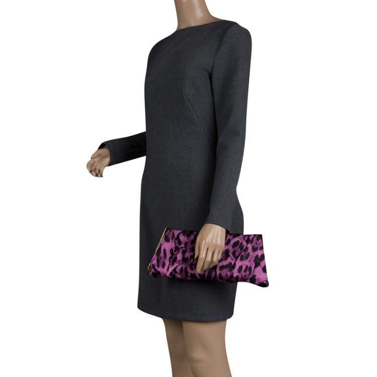 Pre Owned Dolce & Gabbana Purple Leopard Print Satin Miss Lady Clutch