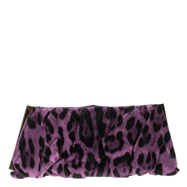 Pre Owned Dolce & Gabbana Purple Leopard Print Satin Miss Lady Clutch
