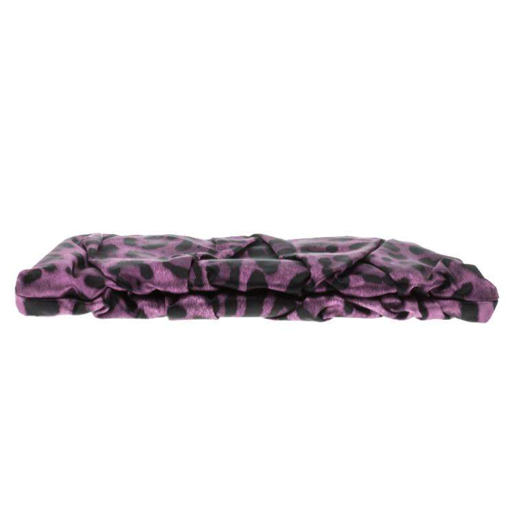 Pre Owned Dolce & Gabbana Purple Leopard Print Satin Miss Lady Clutch