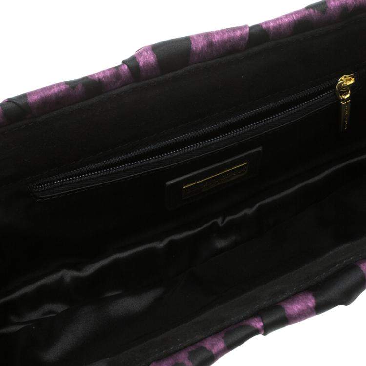 Pre Owned Dolce & Gabbana Purple Leopard Print Satin Miss Lady Clutch
