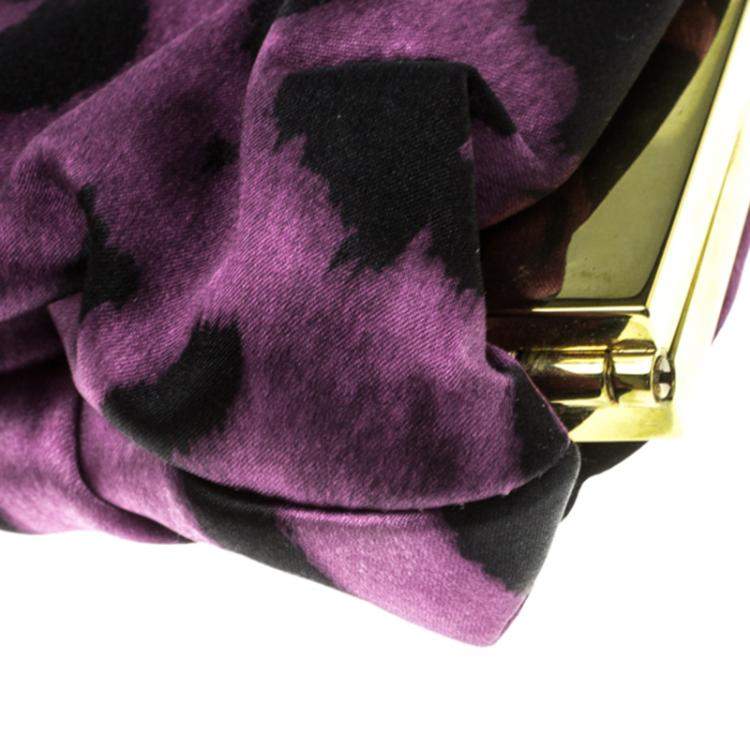 Pre Owned Dolce & Gabbana Purple Leopard Print Satin Miss Lady Clutch