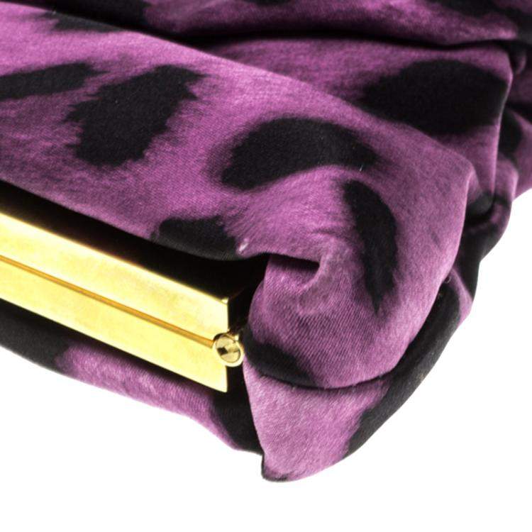 Pre Owned Dolce & Gabbana Purple Leopard Print Satin Miss Lady Clutch