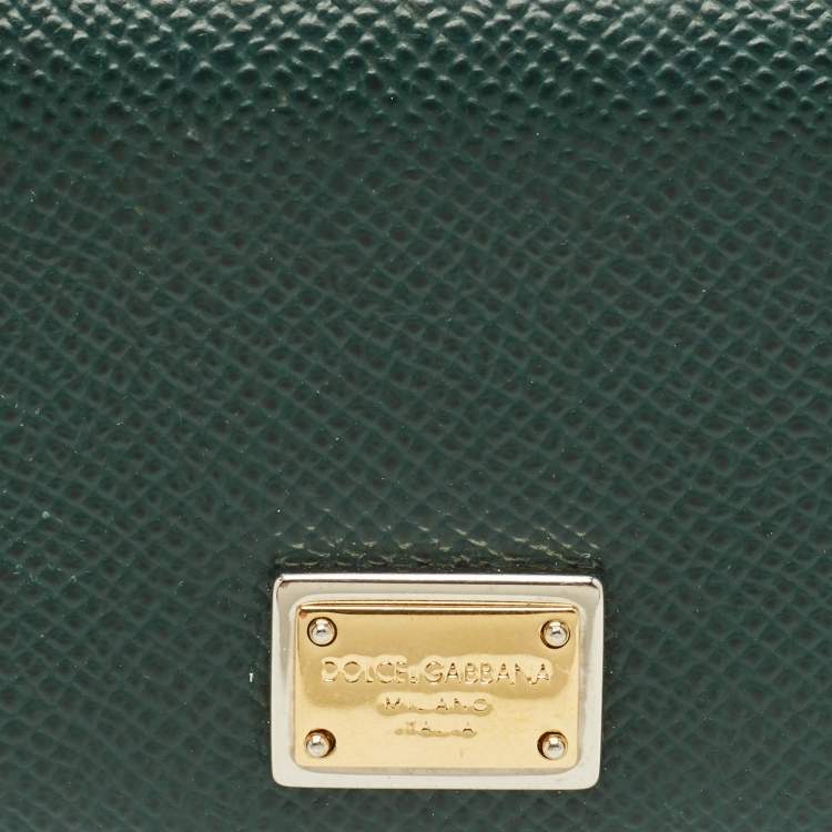 Pre Owned Dolce & Gabbana Green Leather Trifold Wallet