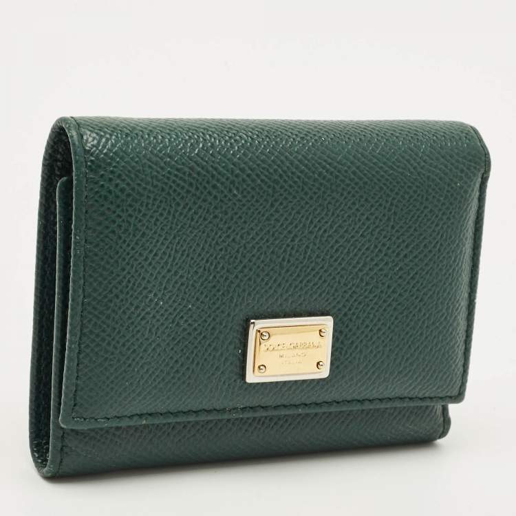 Pre Owned Dolce & Gabbana Green Leather Trifold Wallet