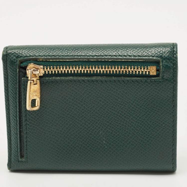 Pre Owned Dolce & Gabbana Green Leather Trifold Wallet