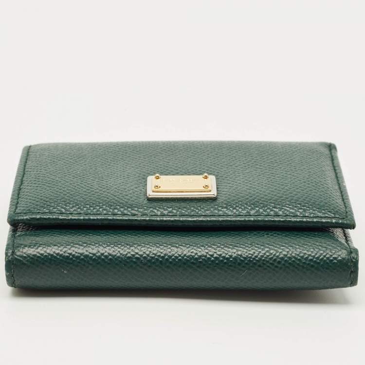 Pre Owned Dolce & Gabbana Green Leather Trifold Wallet