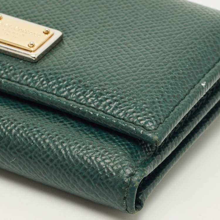 Pre Owned Dolce & Gabbana Green Leather Trifold Wallet