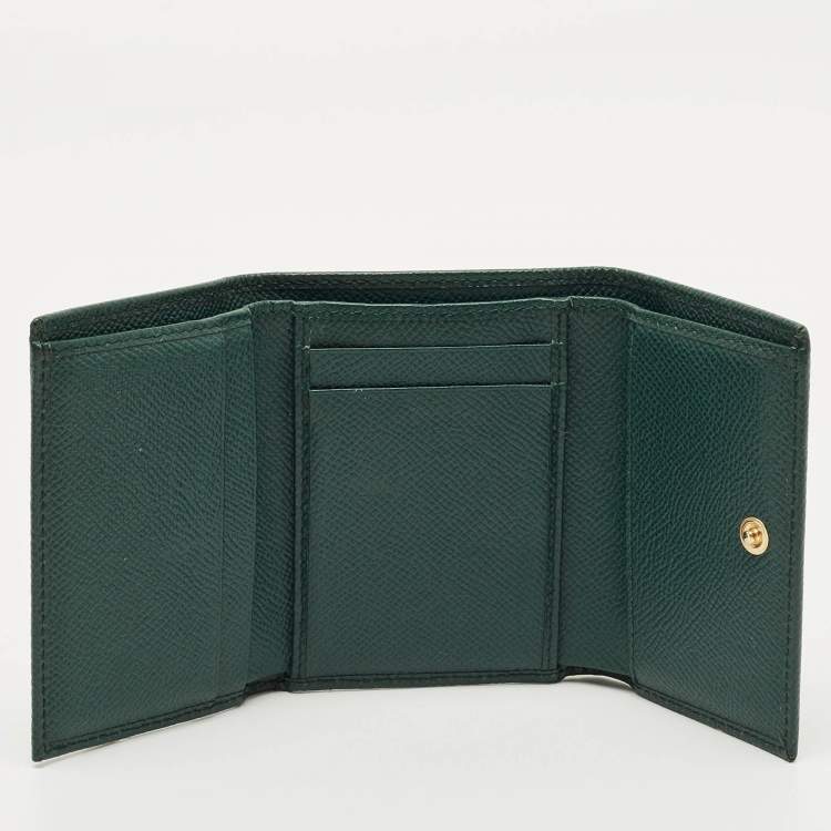 Pre Owned Dolce & Gabbana Green Leather Trifold Wallet