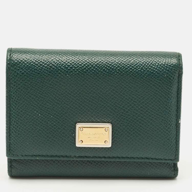 Pre Owned Dolce & Gabbana Green Leather Trifold Wallet