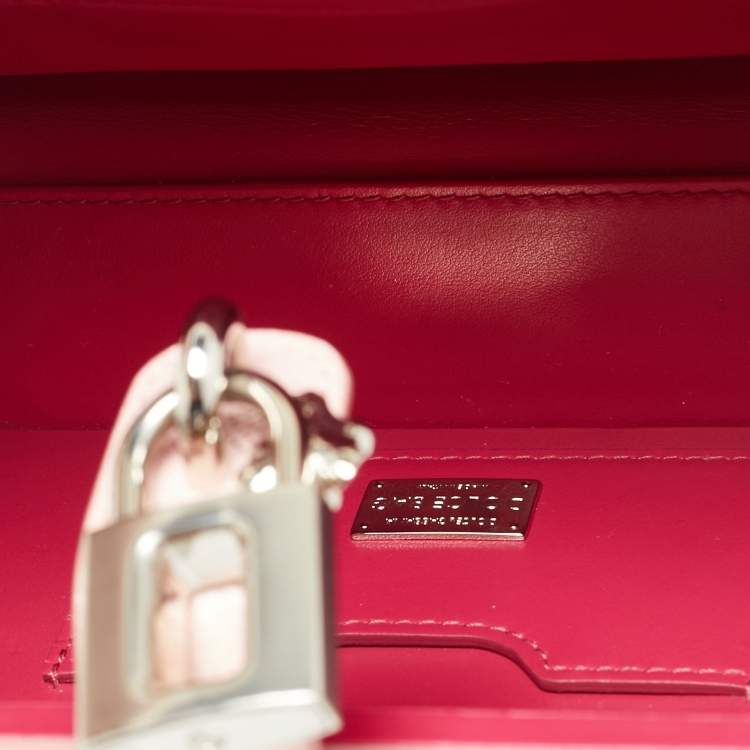 Pre Owned Dolce & Gabbana Dolce Box Pink/White Floral Embellished Leather Top Handle Bag