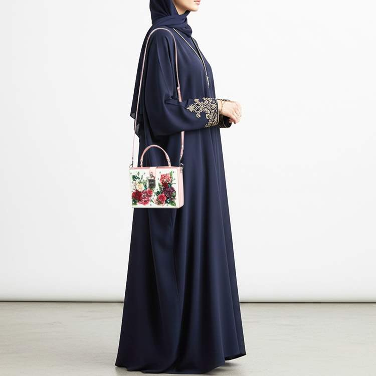 Pre Owned Dolce & Gabbana Dolce Box Pink/White Floral Embellished Leather Top Handle Bag