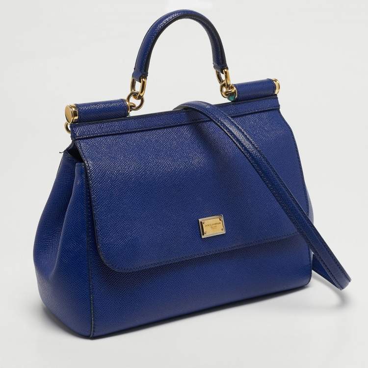 Pre Owned حقيبة دولتشي أند غابانا ميس سيسيلي جلد أزرق متوسطة بيد علوية