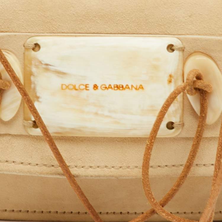 Pre Owned Dolce & Gabbana Vintage Boho Chic Cream/Brown Suede Flap Shoulder Bag