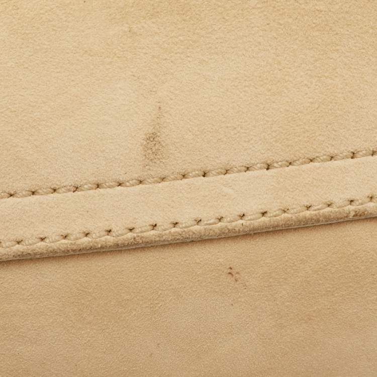 Pre Owned Dolce & Gabbana Vintage Boho Chic Cream/Brown Suede Flap Shoulder Bag